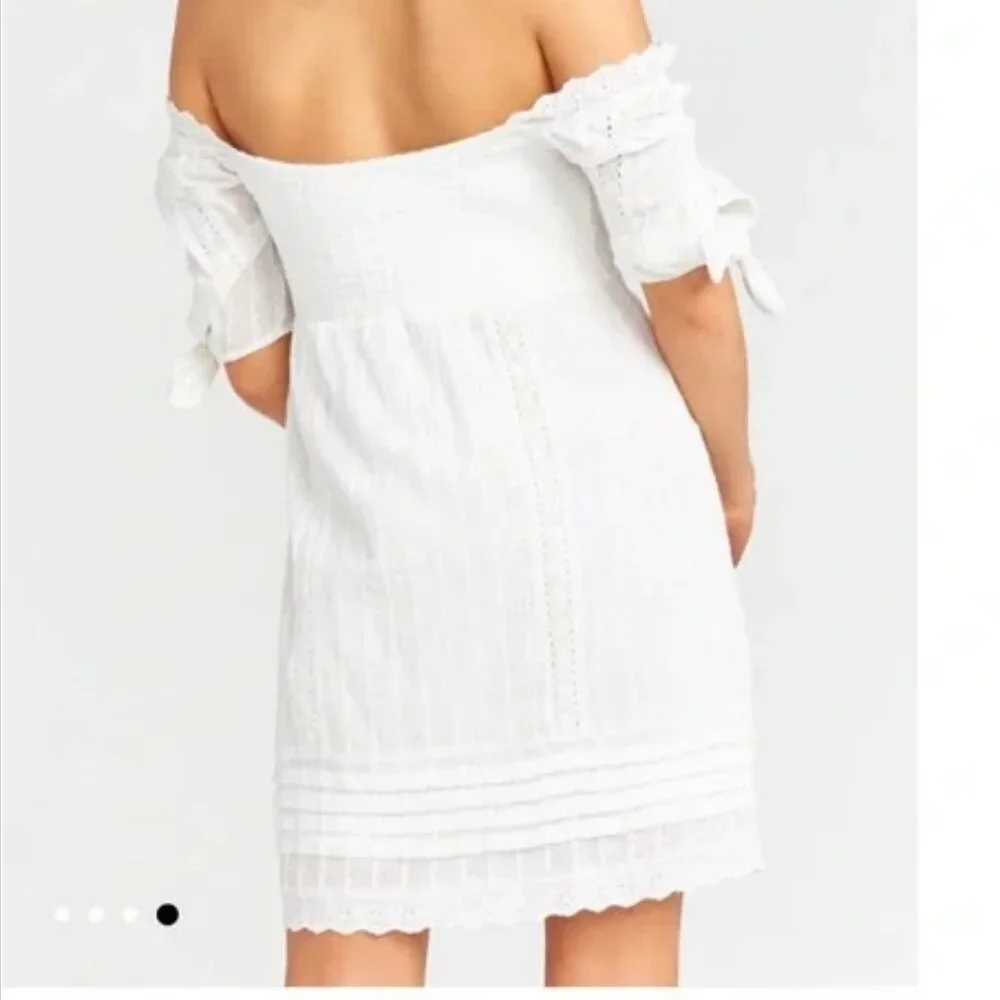 NWT SHOW ME YOUR MUMU Hartley White Crochet Lace Off-Shoulder Mini Dress S - Picture 3 of 8